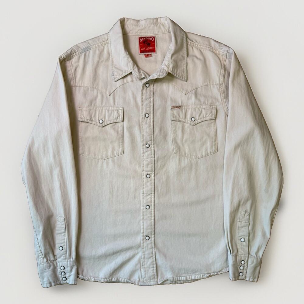 Sendero Provisions Pearl Snap Shirt XL Cream Long Sleeve Western Workwear